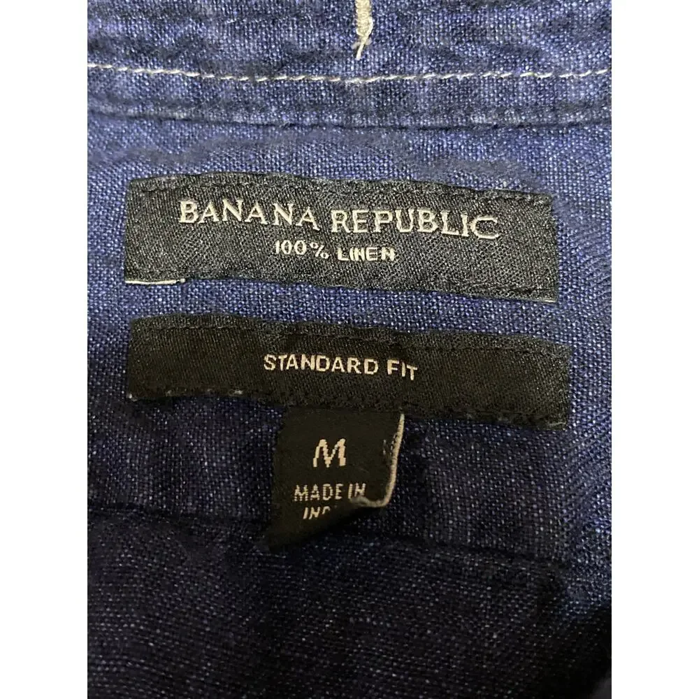 Banana Republic 100% Linen Men's Blue Short Sleeve Button Down Shirt Top Size M